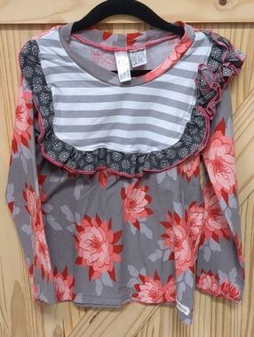 Girls Long-Sleeve Floral Ruffle Top